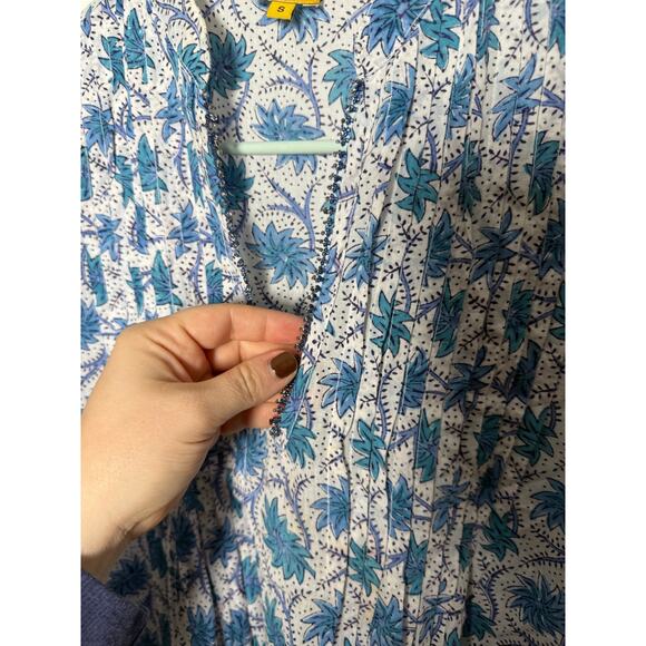Roberta Roller Rabbit Block Print Blue Floral Cotton Tunic Top Blouse Small - Picture 9 of 10